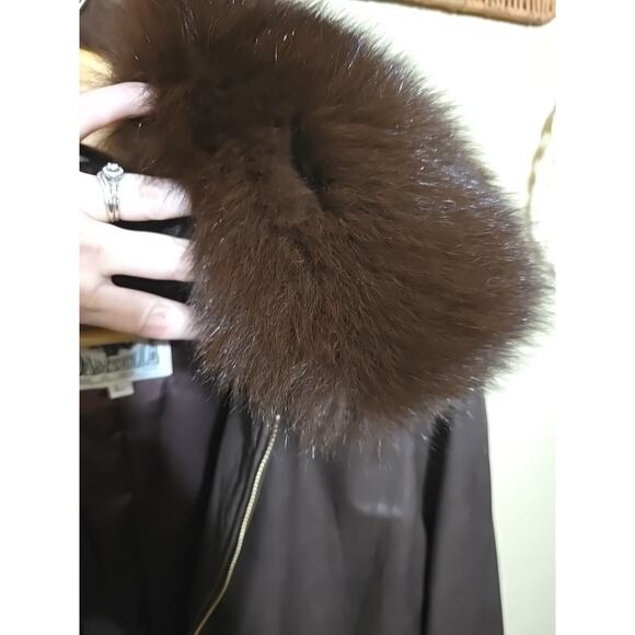 NWT Vtg Damselle Lamb Leather Fox Fur Collar Coat Old Money Womans Size Large - Picture 6 of 9